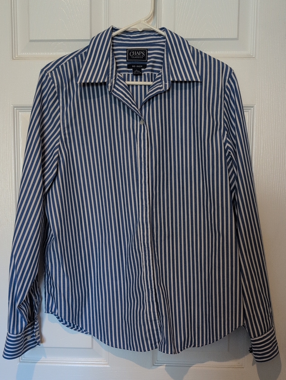 Chaps Men’s Navy and White Vertical Stripe Dress Shirt